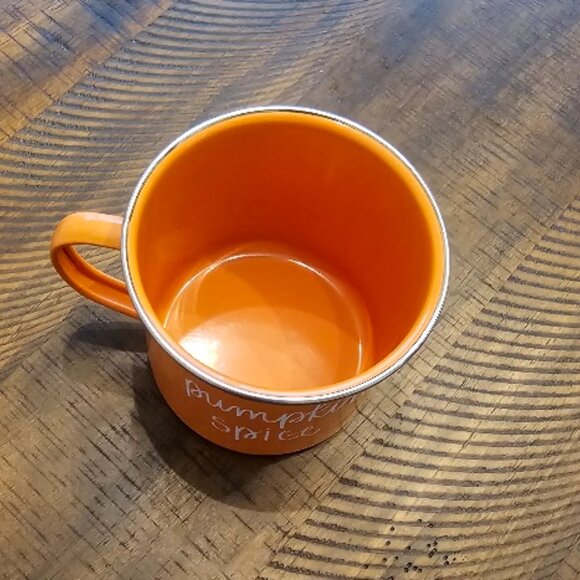 Pumpkin Spice Coffee Cup Mug Enamel Enamelware by Sweetwater - Picture 2 of 4